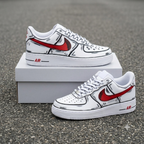 Red Comic Sketch Custom Sneakers – Hand Painted Low Top Streetwear Shoes