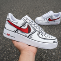 Red Comic Sketch Custom Sneakers – Hand Painted Low Top Streetwear Shoes